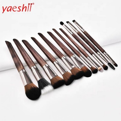 Yaeshii 11pcs Coffee Makeup Brush Premium Makeup Brush Set Professional Luxury Wood Handle Powder Blending Brush Cosmetics Tools