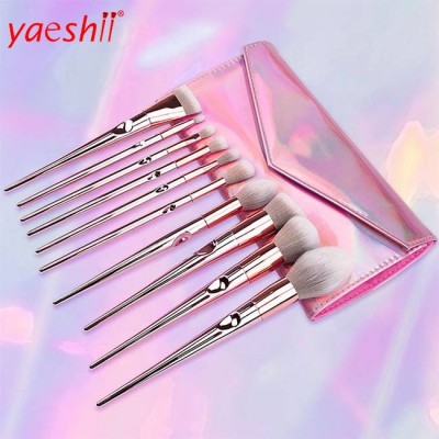 Yaeshii 10pcs Makeup Brushes Set Blending Foundation Powder Eyeshadow Eyeliner Cosmetic Woman Beauty Tool With Laser PU Bag