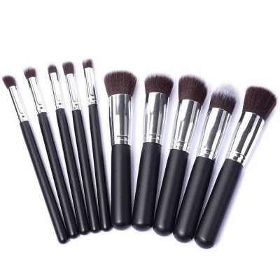 Yaeshii high quality 10pcs synthetic hair material and black wooden handle private label makeup brush