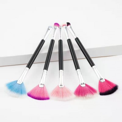 Yaeshii portable single double-headed fan brush high quality pink blue nylon hair fan brush for mascara